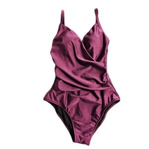 Profile by Gottex One Piece Wrap Swimsuit, Flattering,Wireless, Purple, Size 8